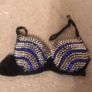 Blue and silver spiked rave bra
